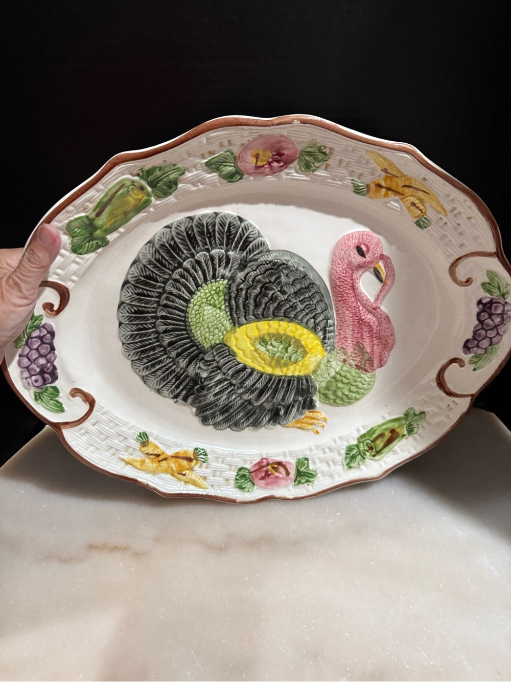 Large Vintage California Pottery USA Turkey Platter, Decor, Farm